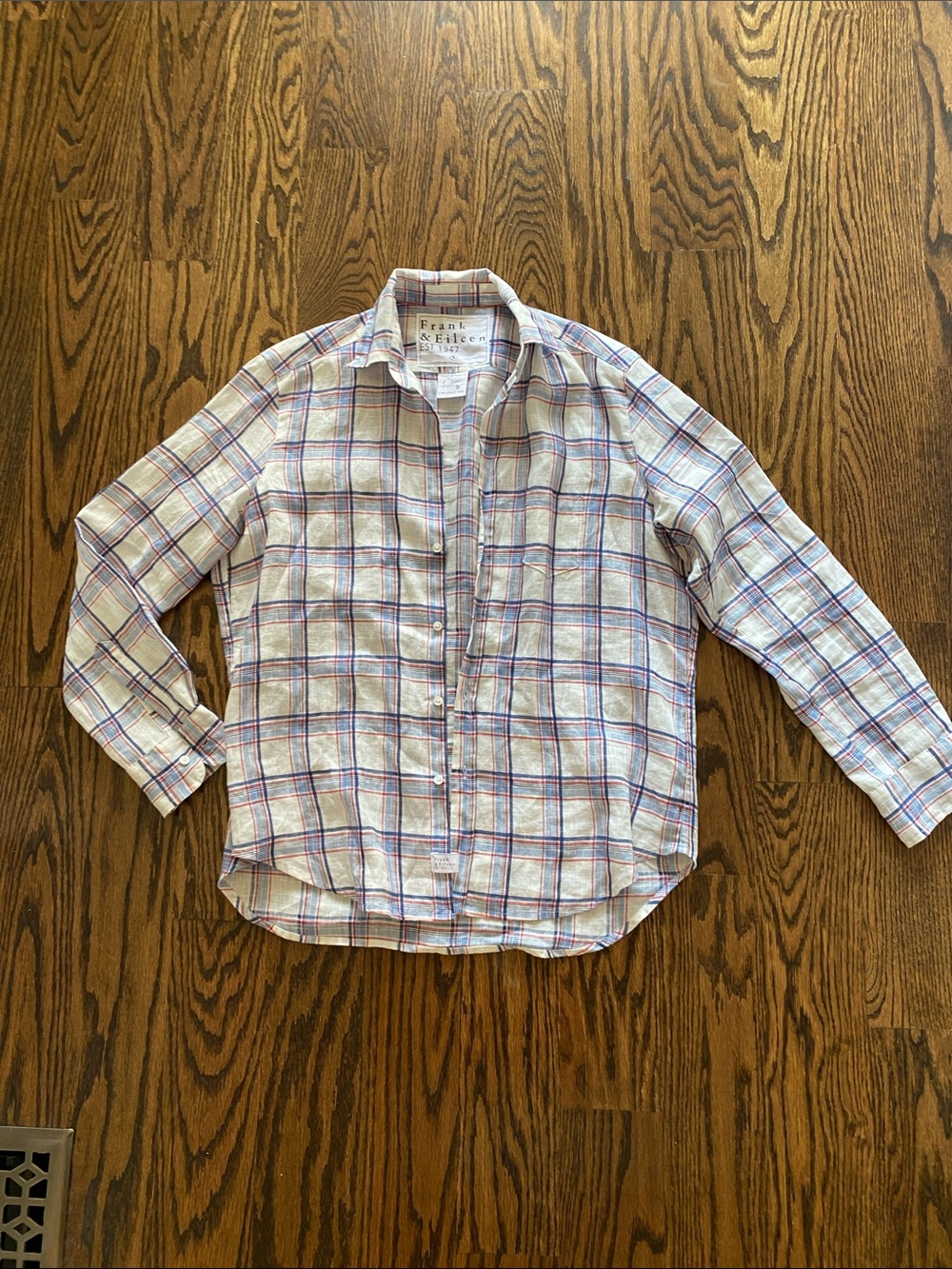 Frank & Eileen White Plaid Button-Down with Blue and Red Stripes